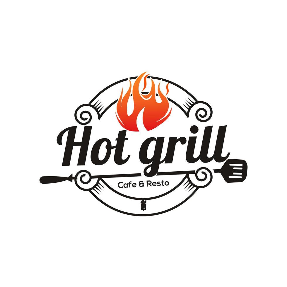 Vintage Grilled Barbecue Logo,Vector Fire Grill Food vector