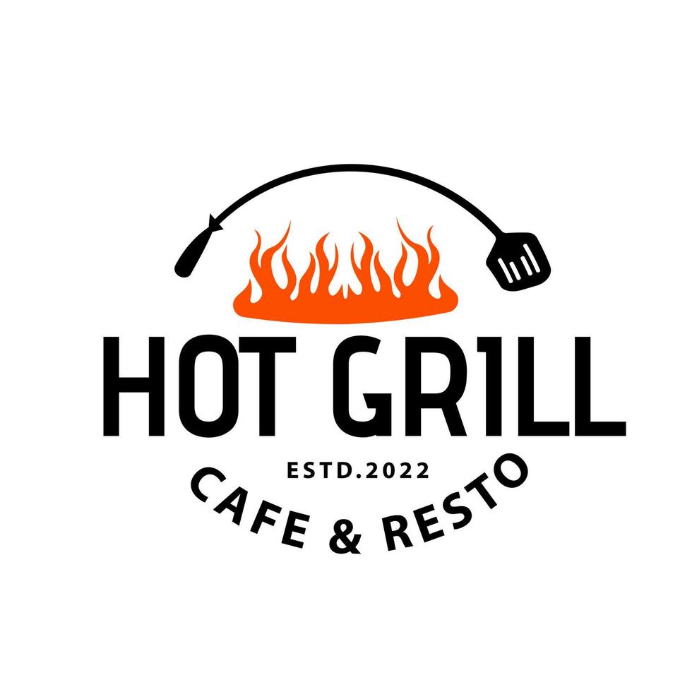 Vintage grill barbecue Hot Girl Logo, fire flame logo design vector template