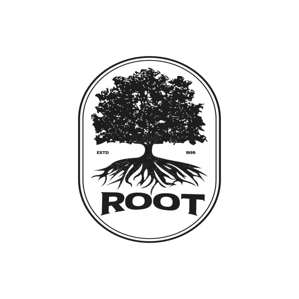 ilustración de silueta de roble con raíces vector diseño de logotipo vintage, plantilla, árbol de la vida, árbol abstracto en forma de círculo.