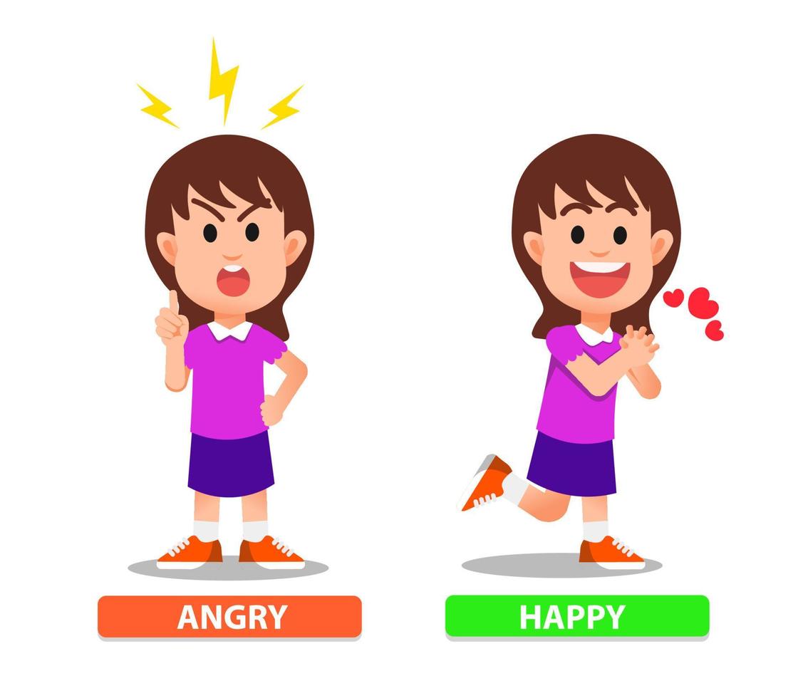 Little girl with angry and happy expression vector