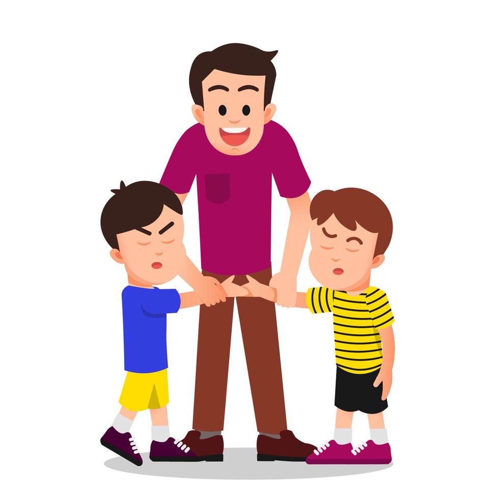 a father tries to reconcile his two fighting children vector