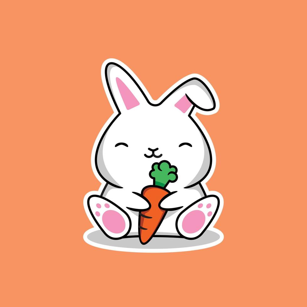 vector illustration of a cute white rabbit eating a carrot