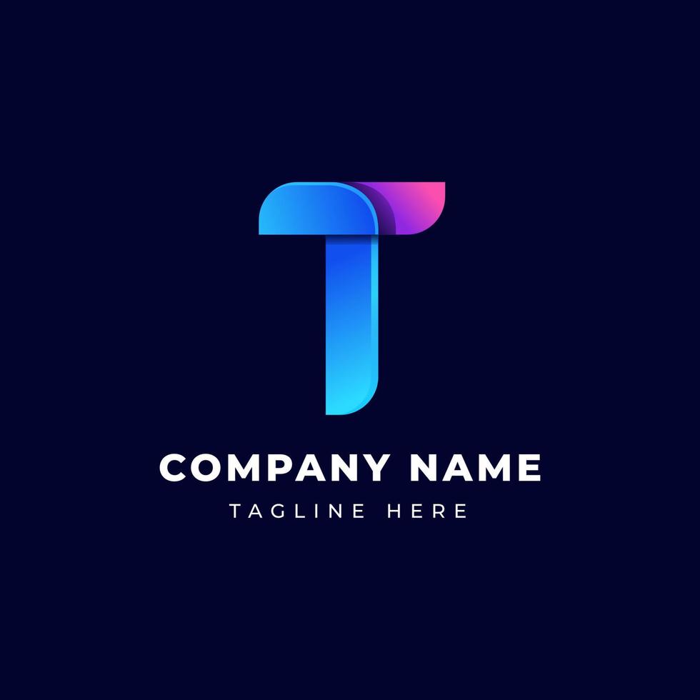 Abstract Initial Letter T Logo, awesome gradient style isolated on black Background vector