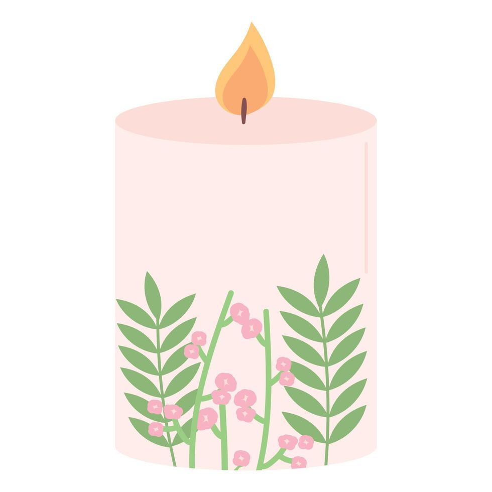 Hygge scented aroma candle. Flat vector illustration isolated on white background.