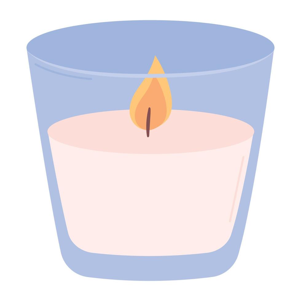 Hygge scented aroma candle. Flat vector illustration isolated on white background.