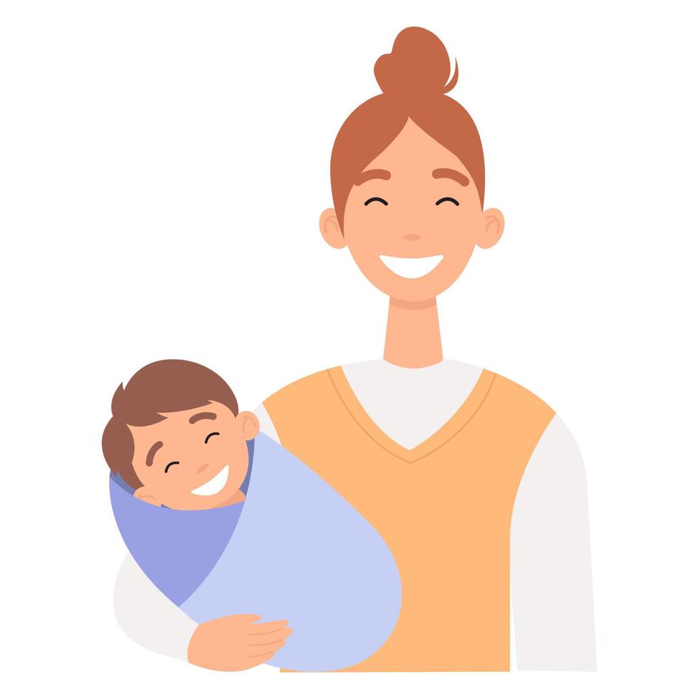 Female babysitter holding baby. Nanny with toddler isolated on a white background. Childcare service. vector
