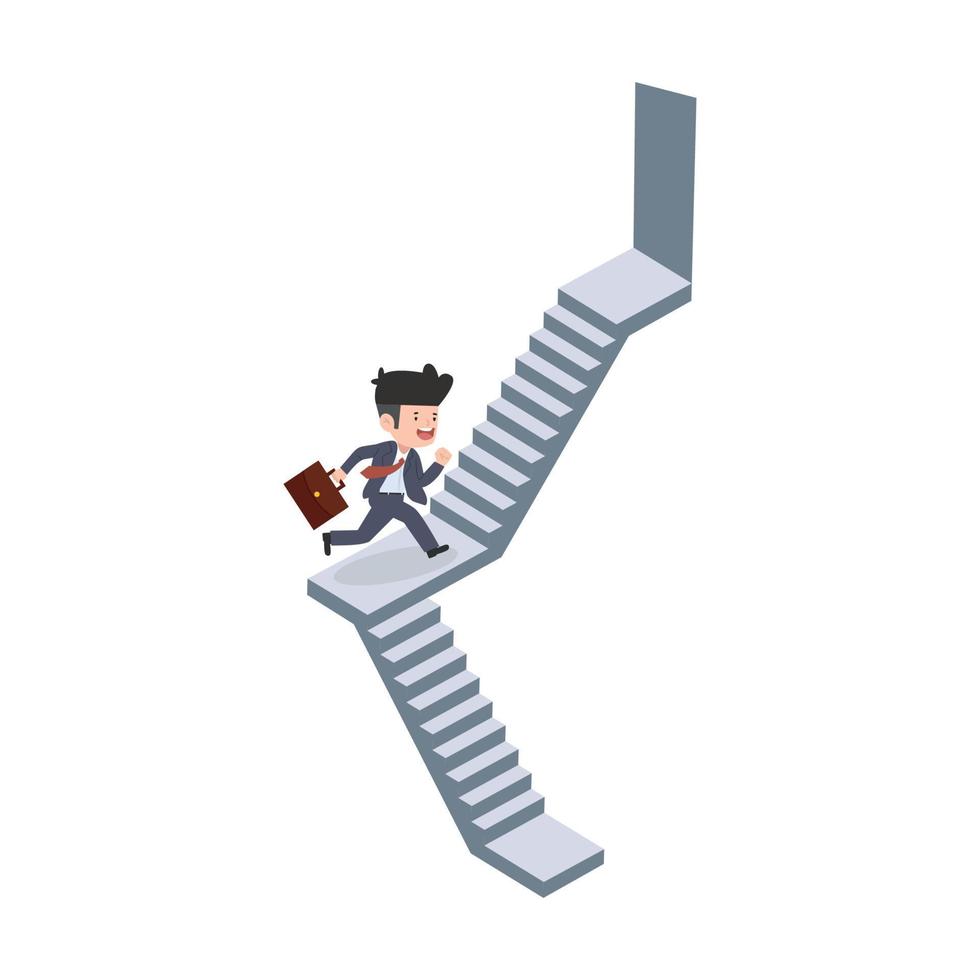 Businessman walking up staircase isometric concept vector