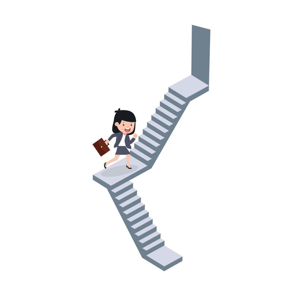 Businesswoman running up staircase concept vector