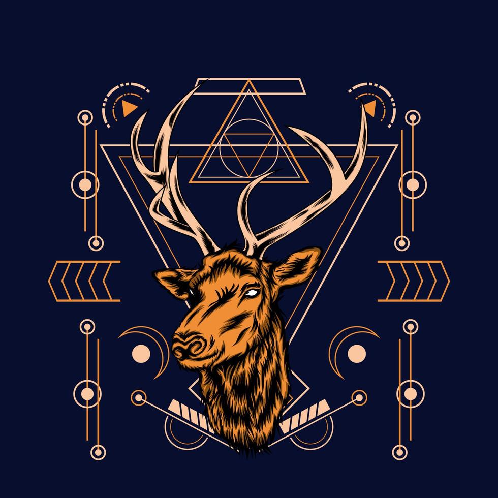 deer head with sacred geometry for wallpaper background vector