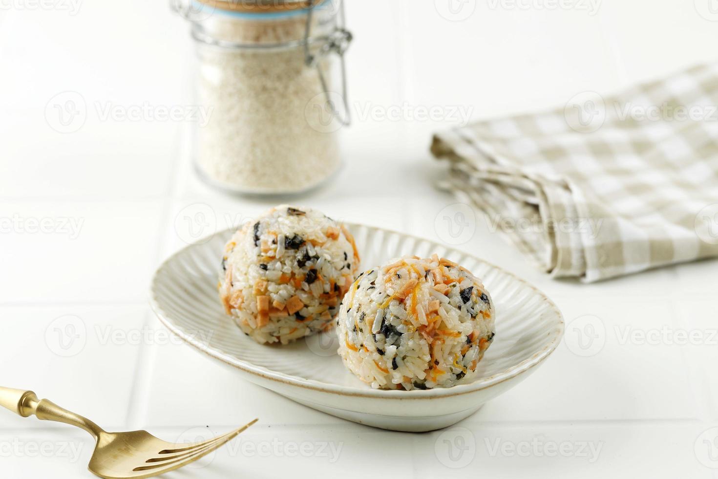 Korean Seaweed Rice Balls or umeokbap with Ham, Sausage, and Vegetable photo