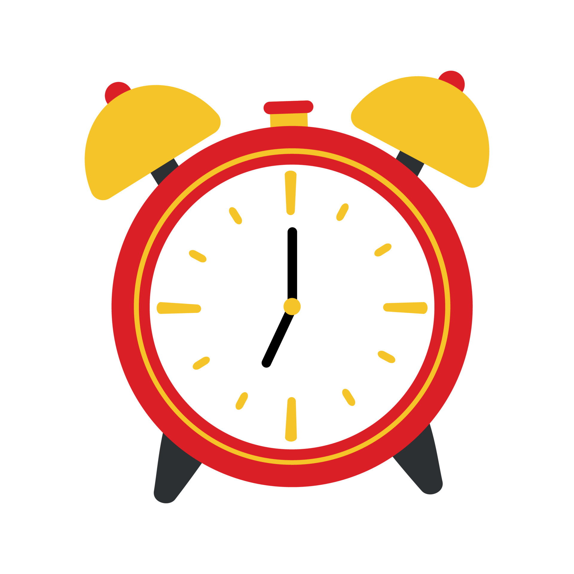Flat Red Alarm Clock Icon Clipart Animated Cartoon Vector Illustration