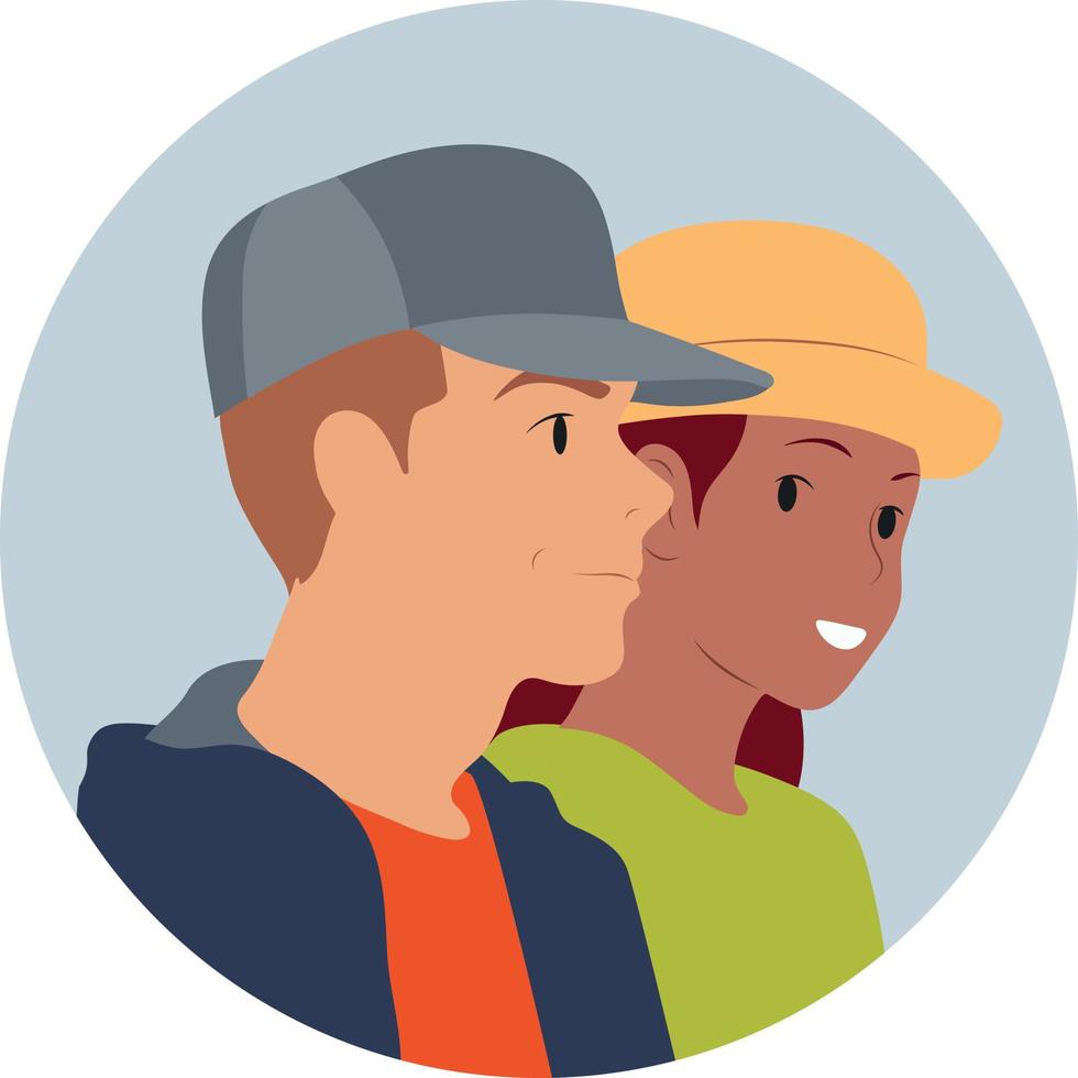 Avatars of a young man in a cap and a woman in a hat .Vector illustration flat style vector