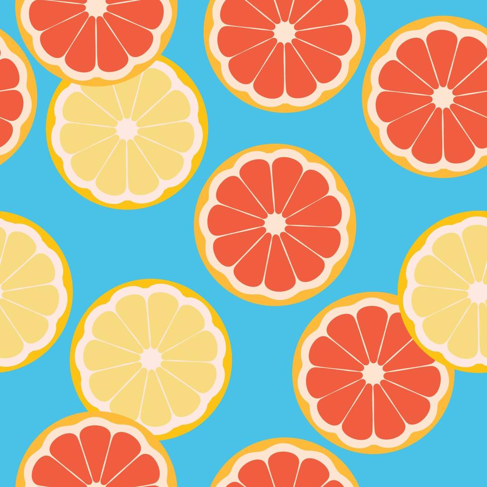 Colorful seamless pattern with orange and grapefruit slices. Vector illustration.