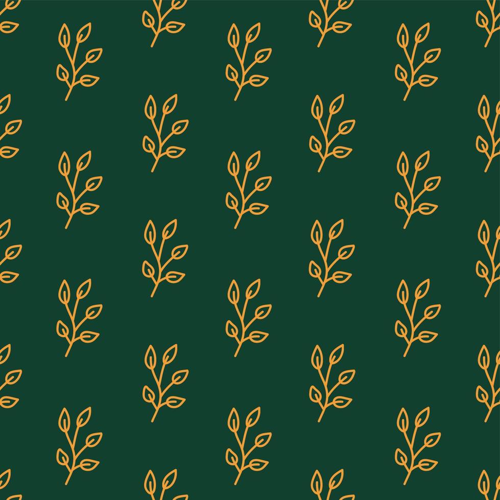 Seamless elegant pattern with leaves. Vector hand drawn botanical textile print. Background with golden branches with leaves. Autumn decorative minimalistic pattern