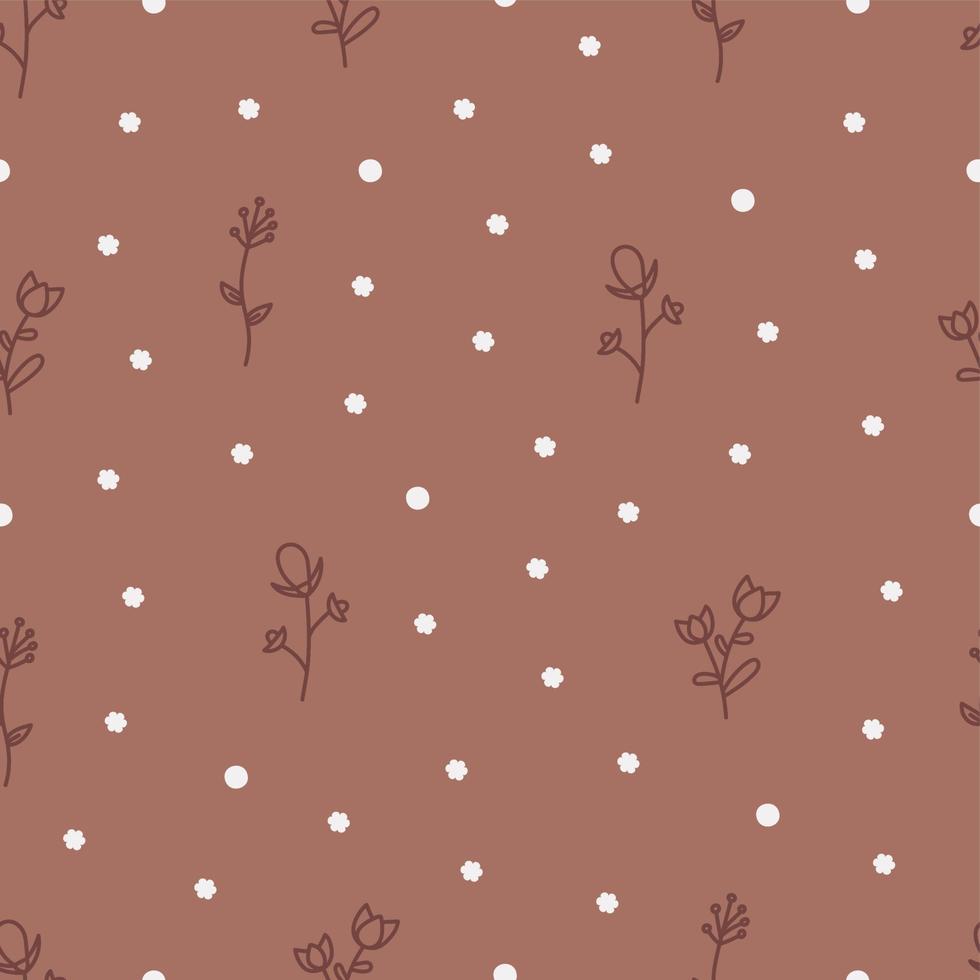 patrón rosa elegante sin costuras con flores. estampado textil femenino botánico dibujado a mano vectorial. fondo con lindas flores rosas y puntos. patrón de moda minimalista decorativo vector