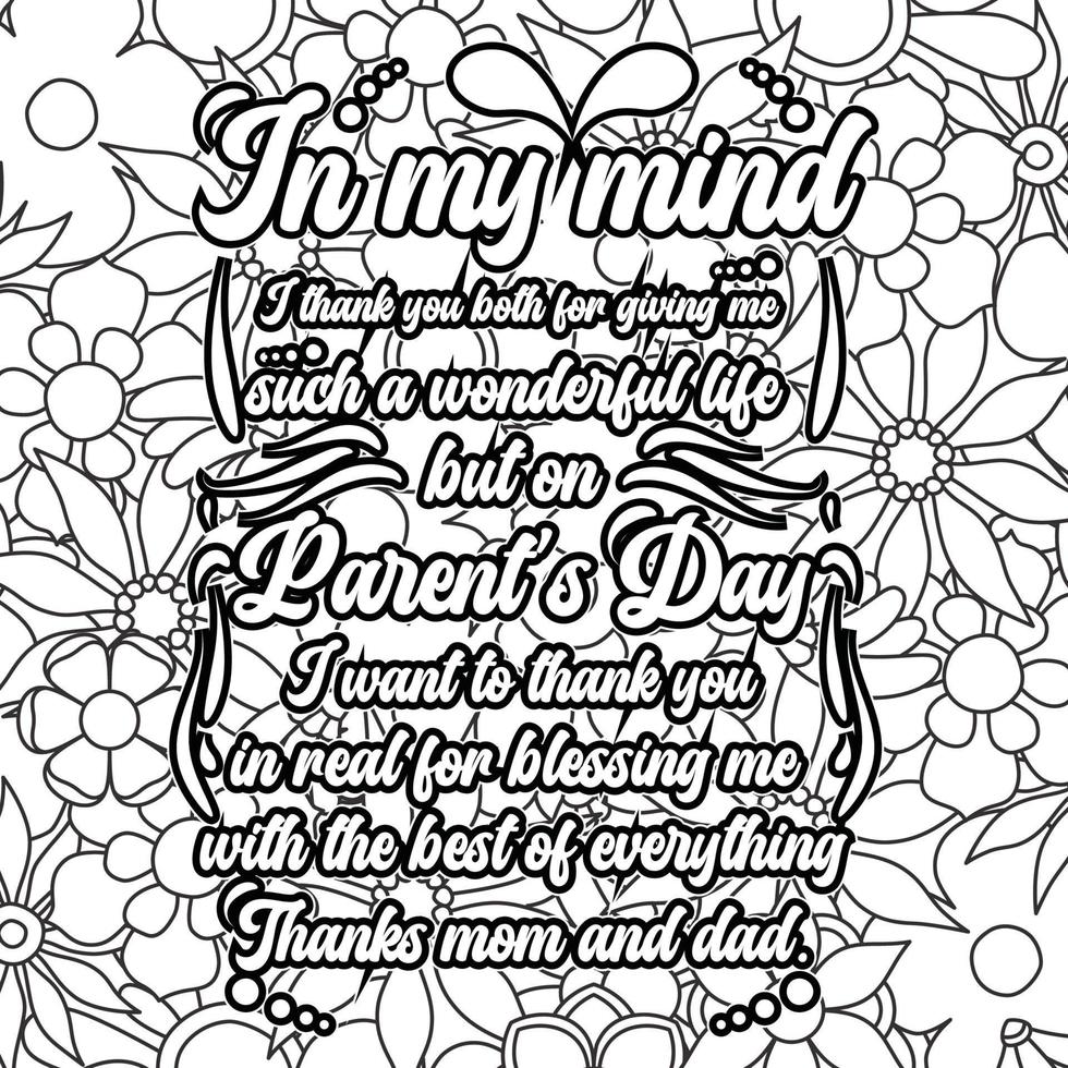 parents day quotes coloring page design. inspirational coloring pages design. vector