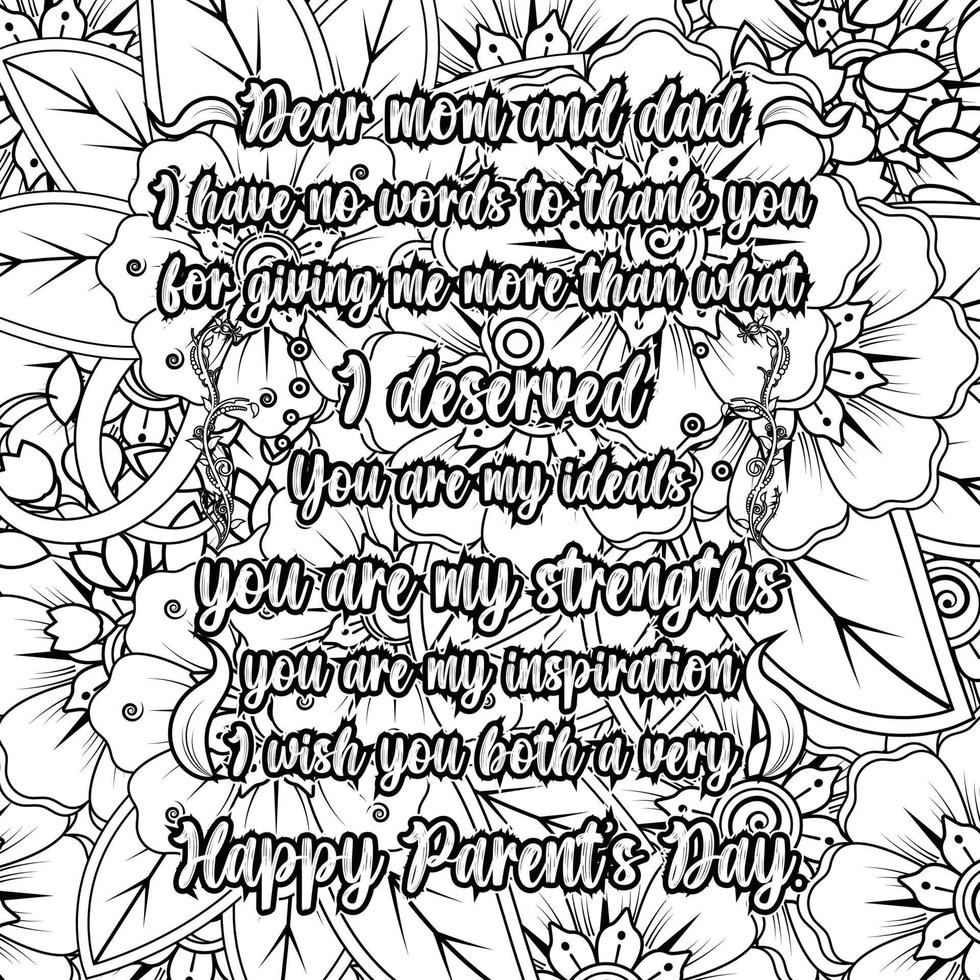 parents day quotes coloring page design. inspirational coloring pages design. vector