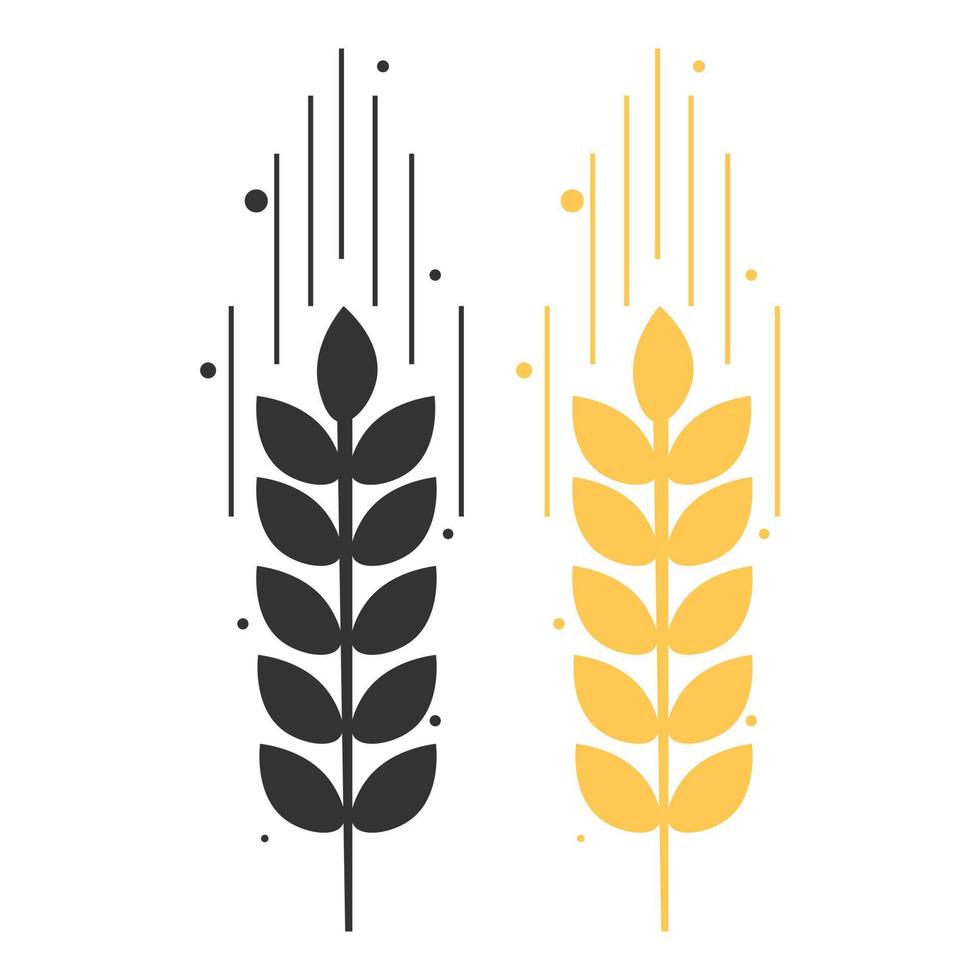 orejas de espiguillas de plantas de trigo, iconos gráficos vectoriales de cebada o centeno, ideales para el envasado de pan, etiquetas de cerveza, etc. ilustración vectorial plana aislada en fondo blanco. vector