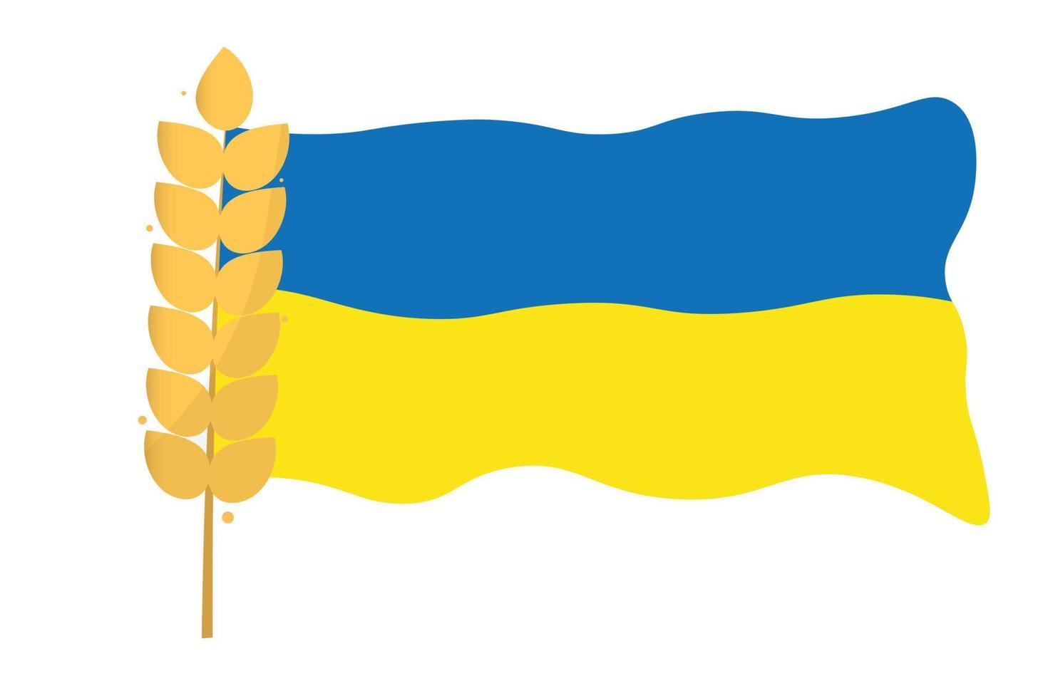 Ear of wheat on an isolated background with Ukrainian flag. Blue and yellow. Food grain Vector flat illustration.