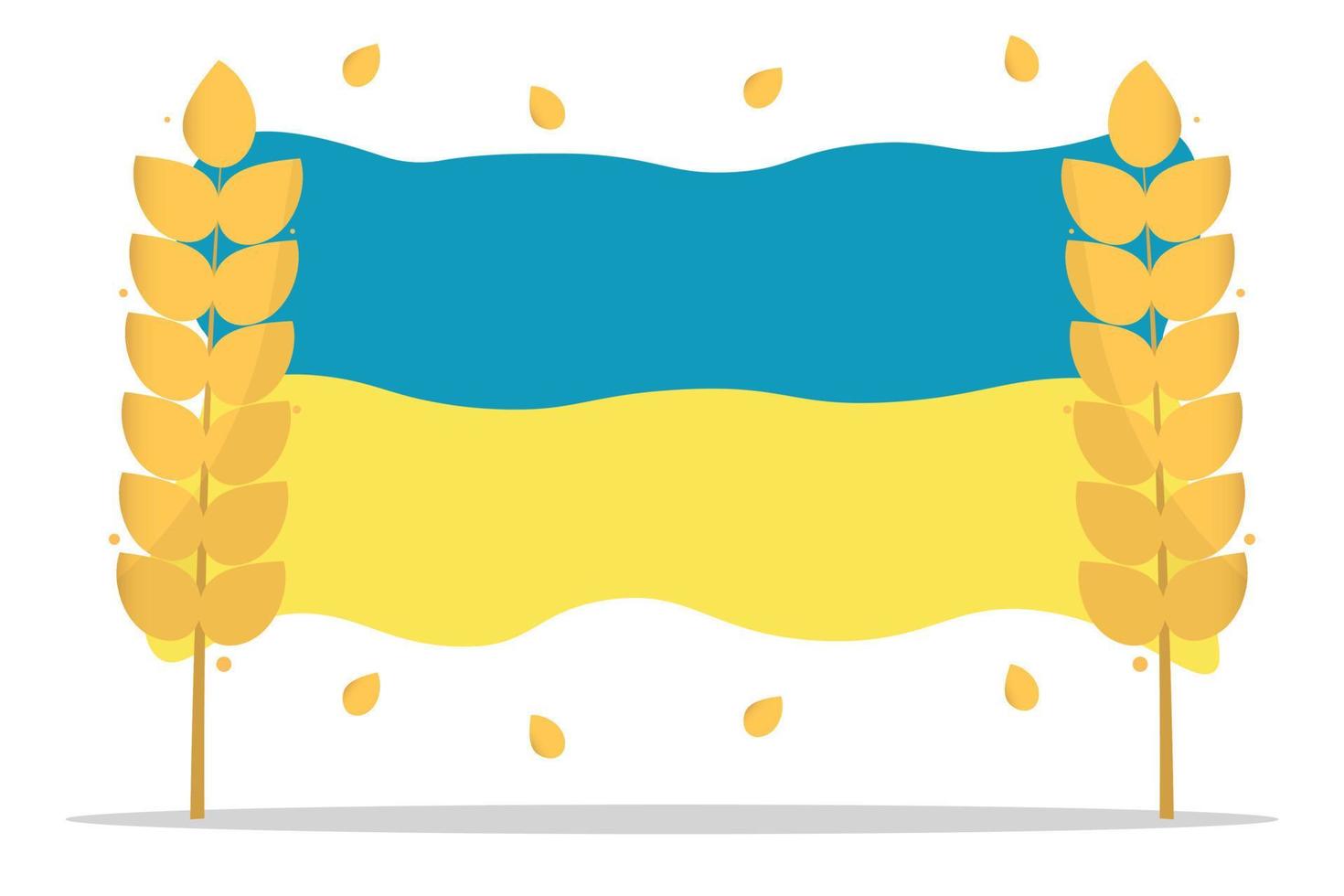 Ear of wheat on an isolated background with Ukrainian flag. Blue and yellow. Food grain Vector flat illustration.