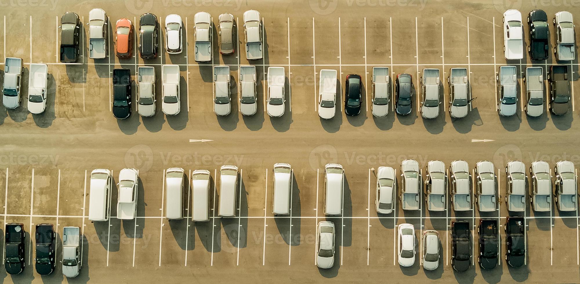 view from drone above empty parking lots, aerial view photo