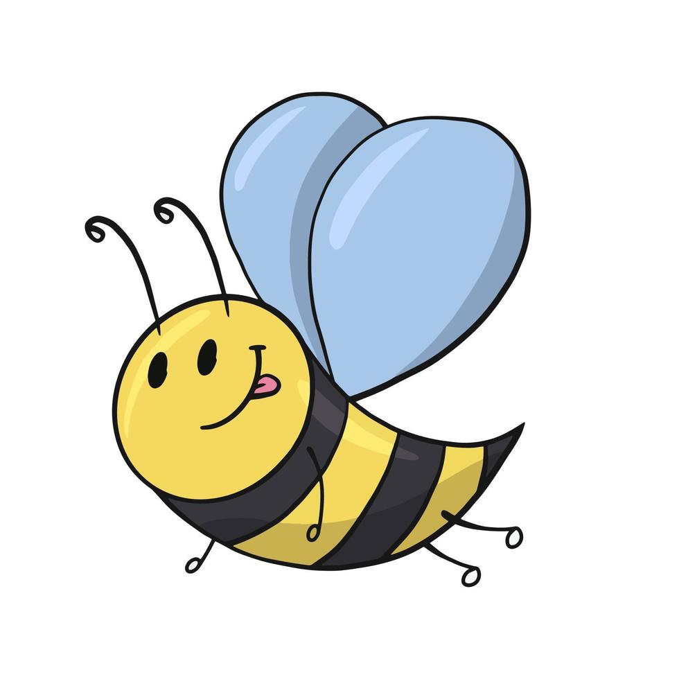 Cute little bee character, bee smiles, cartoon-style vector illustration on white background