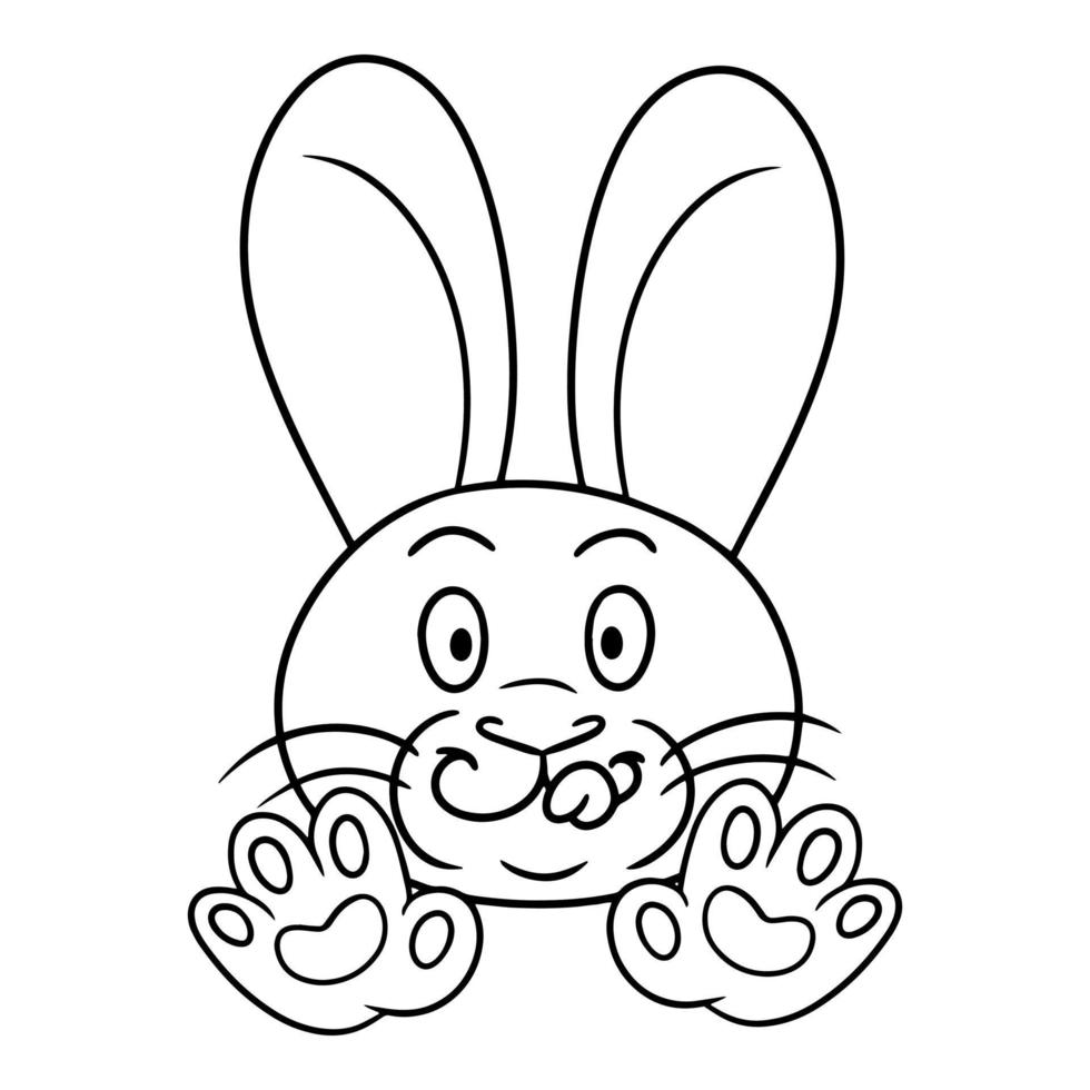 Funny cute rabbit, smiling and licking his lips, vector illustration in cartoon style on a white background, Monochrome picture