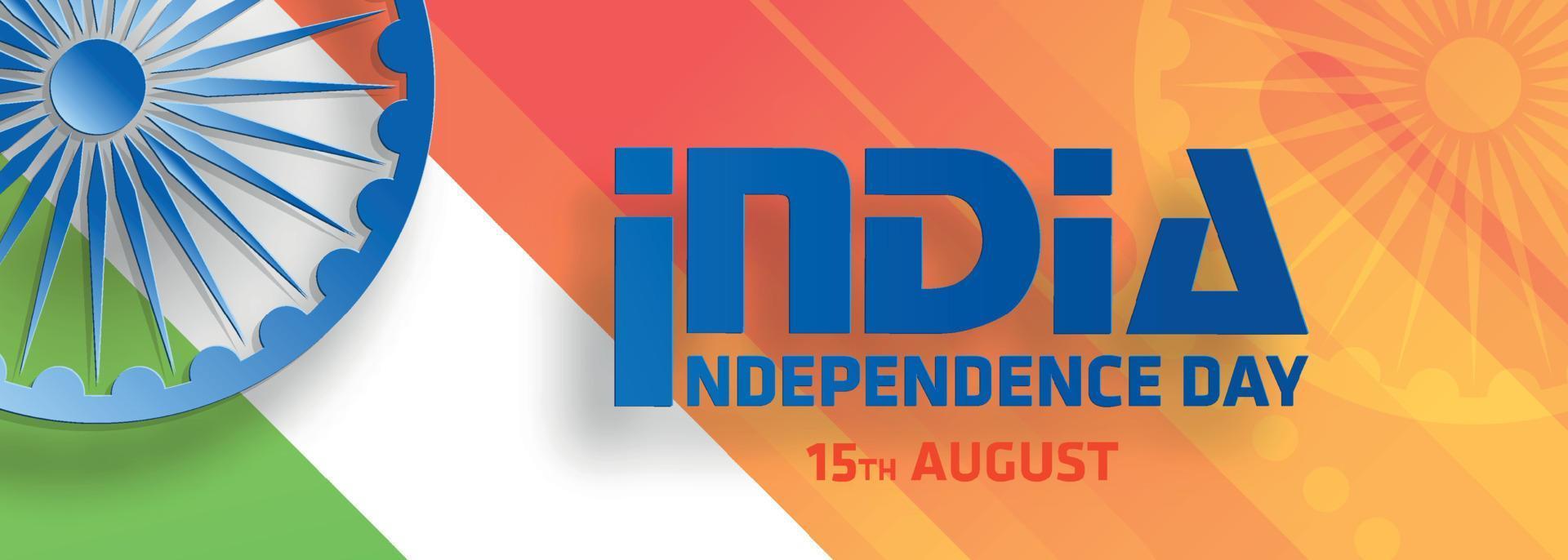 India independence Day, 15 of August text in saffron characters  with india elements and blue Ashok Wheel on color background vector