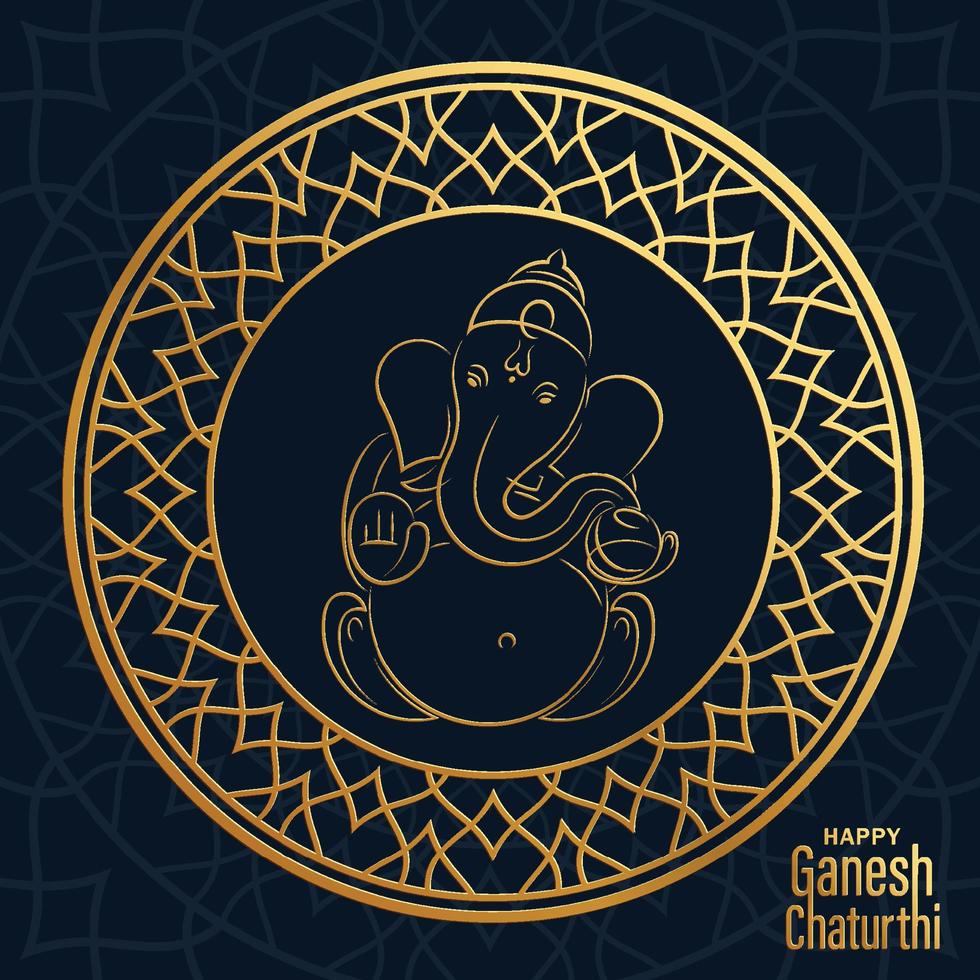 Happy festival of Ganesh Chaturthi with gold lord Ganesha illustration with Indian elements on paper color background vector