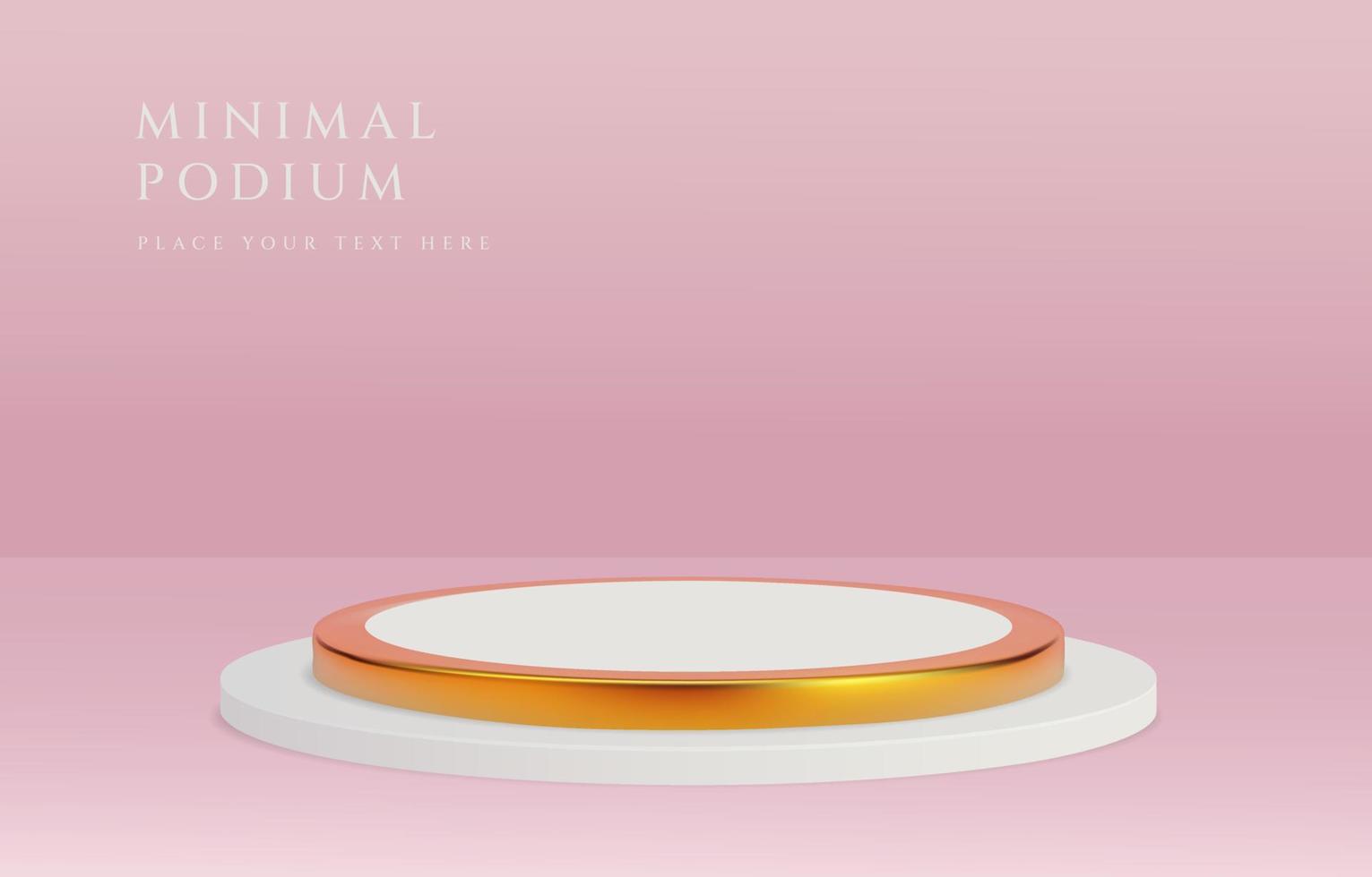 Realistic 3d podium vector with gold overlay and free space background, vector shape rendering for product presentation display. minimal studio room scene