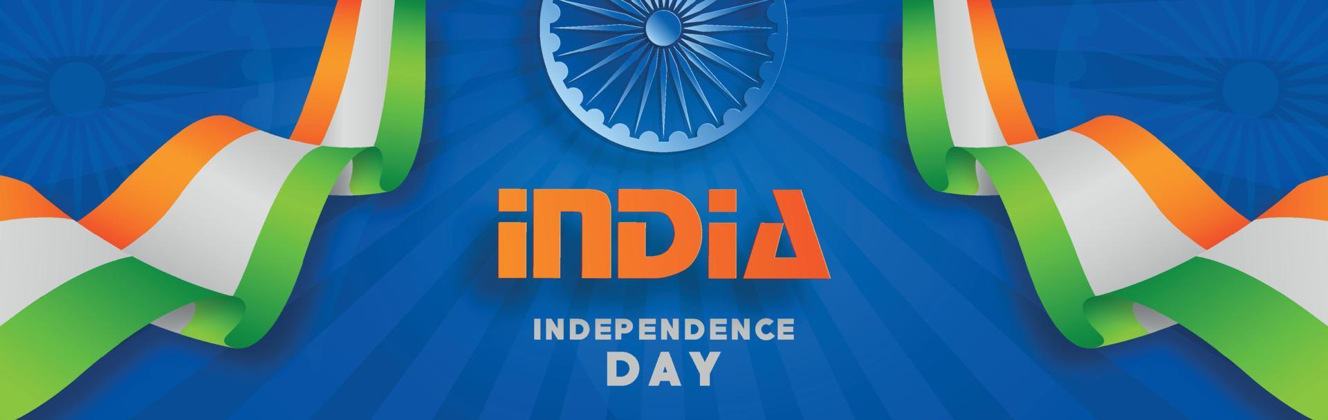 India independence Day, 15 of August text in saffron characters  with india elements and blue Ashok Wheel on color background vector