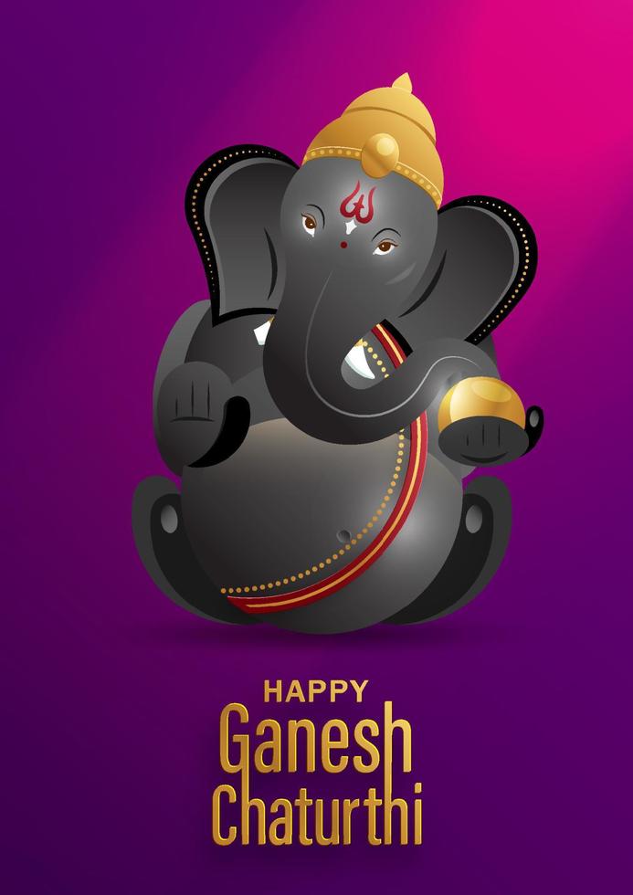 feliz festival de ganesh chaturthi con ilustración de ganesha de señor dorado con elementos indios sobre fondo de color de papel vector