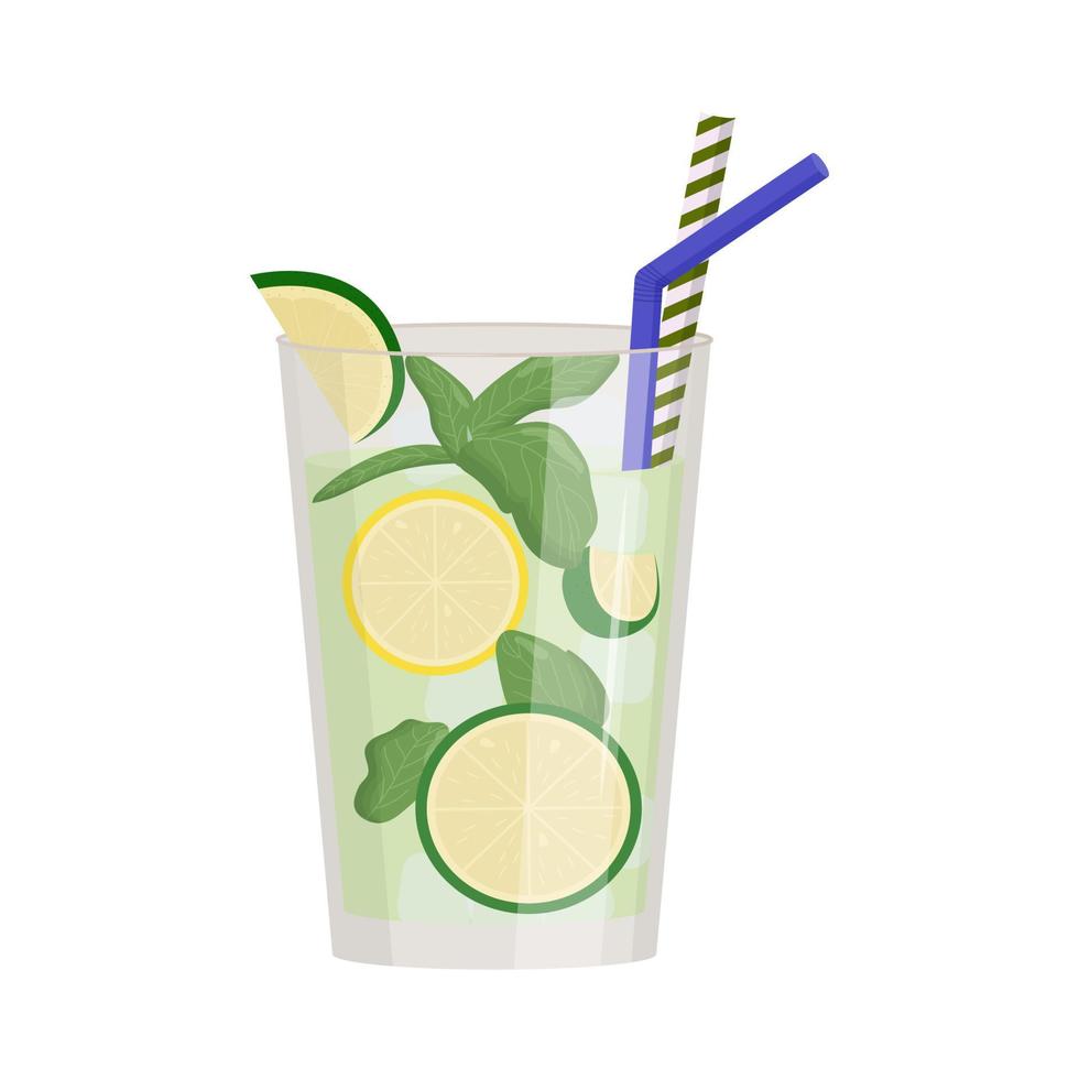 Summer alcoholic drink, tropical cocktail. Mojito. Beach party concept. Flat vector illustration
