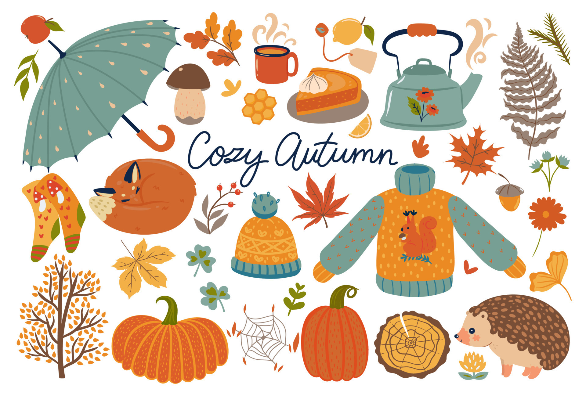 Set of autumn items isolated on a white background. 8958263 Vector Art