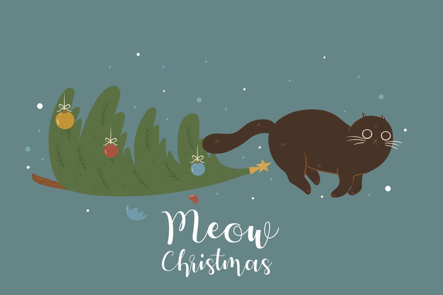 Christmas tree and cute cat. vector