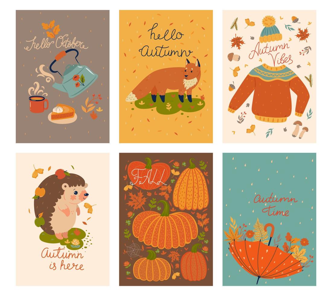 conjunto de lindas tarjetas de otoño. vector