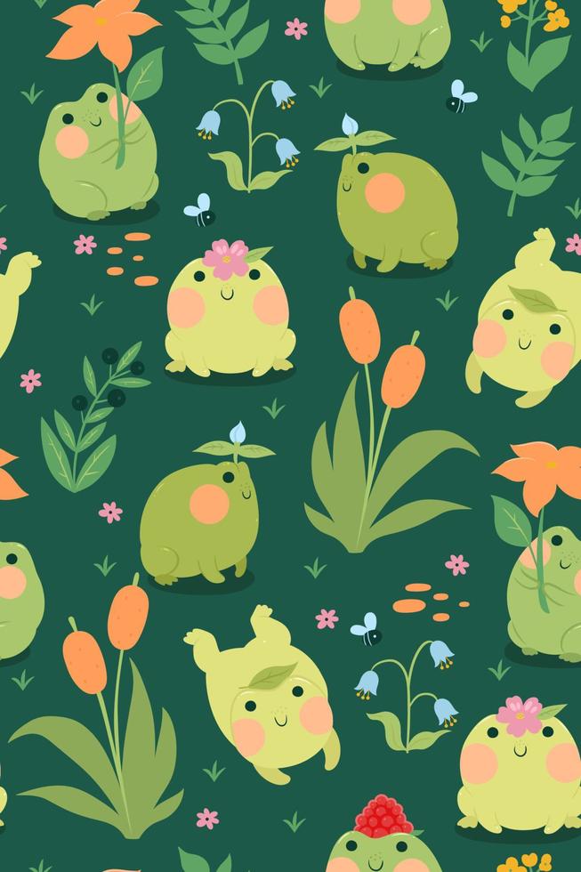 Seamless pattern with cute frogs. vector