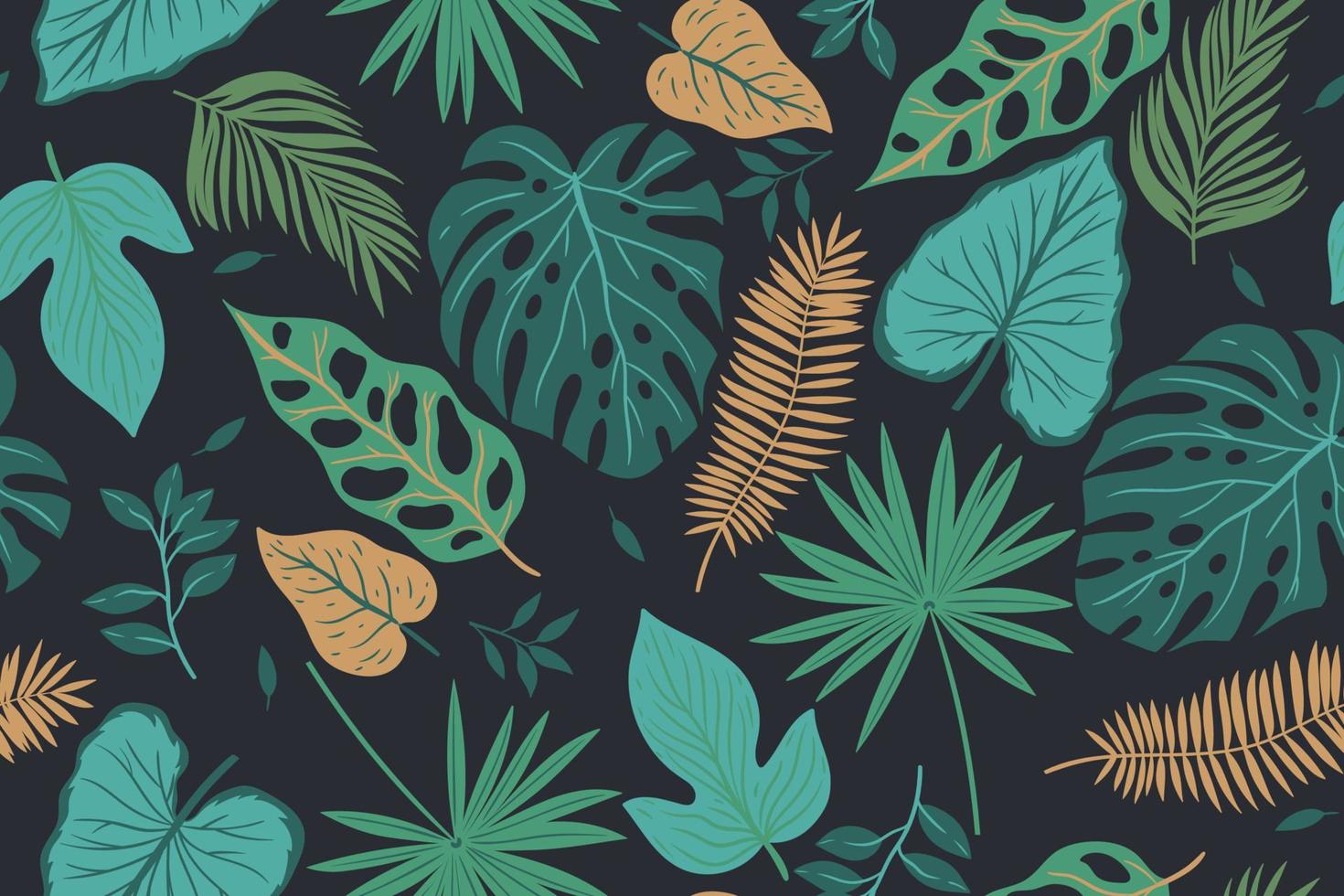 Seamless pattern with tropical leaves. Vector graphics.