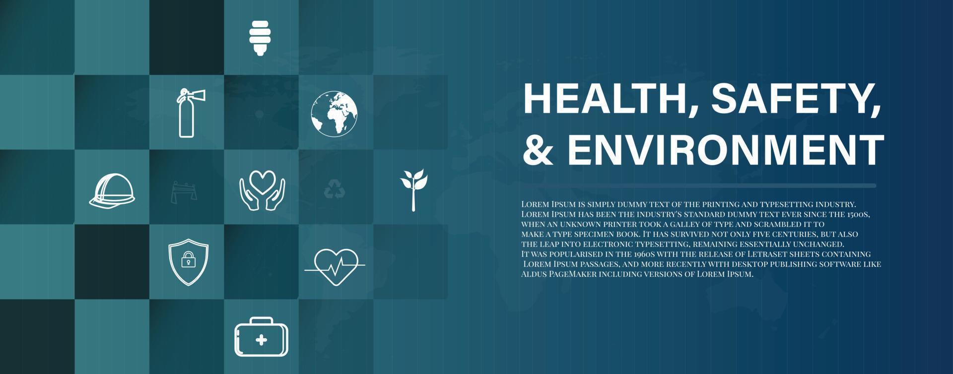 Health Safety and Environment Icon Set and Web Header Banner. Vector illustrator