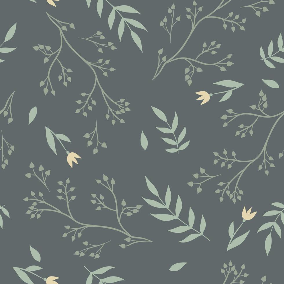Seamless pattern with leaves and flowers. Vector graphics.
