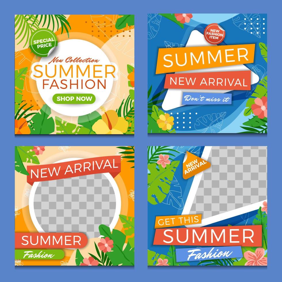 colorido naranja azul verano nueva llegada moda publicación en redes sociales vector