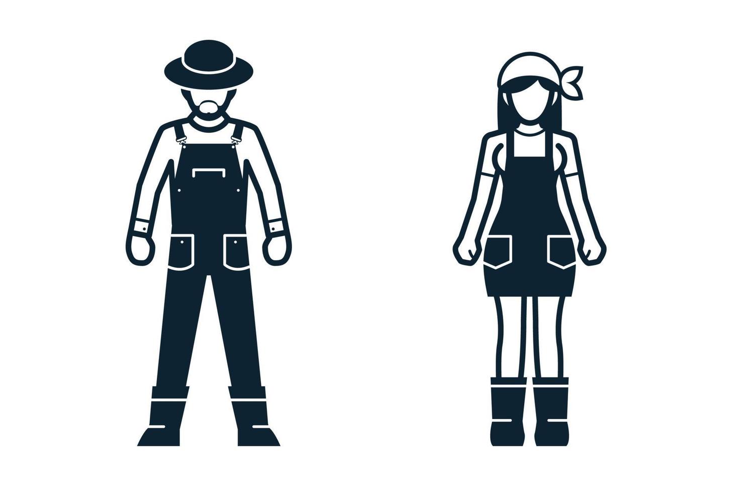 iconos de agricultores, jardineros, uniformes y personas vector