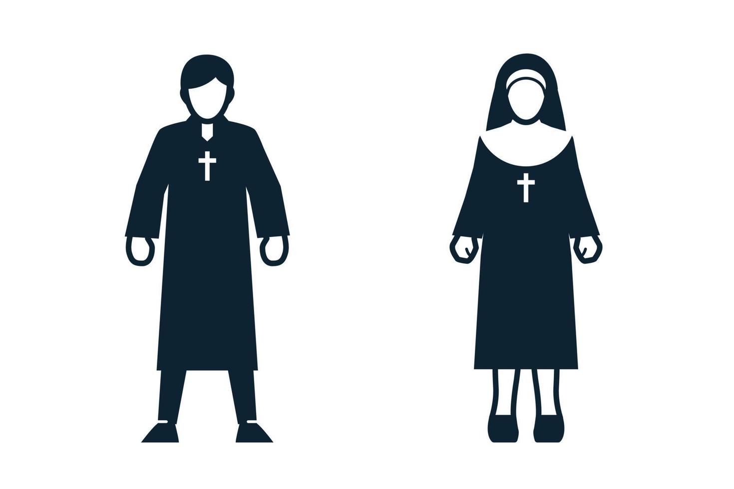 íconos de sacerdote, monja, uniforme y personas vector