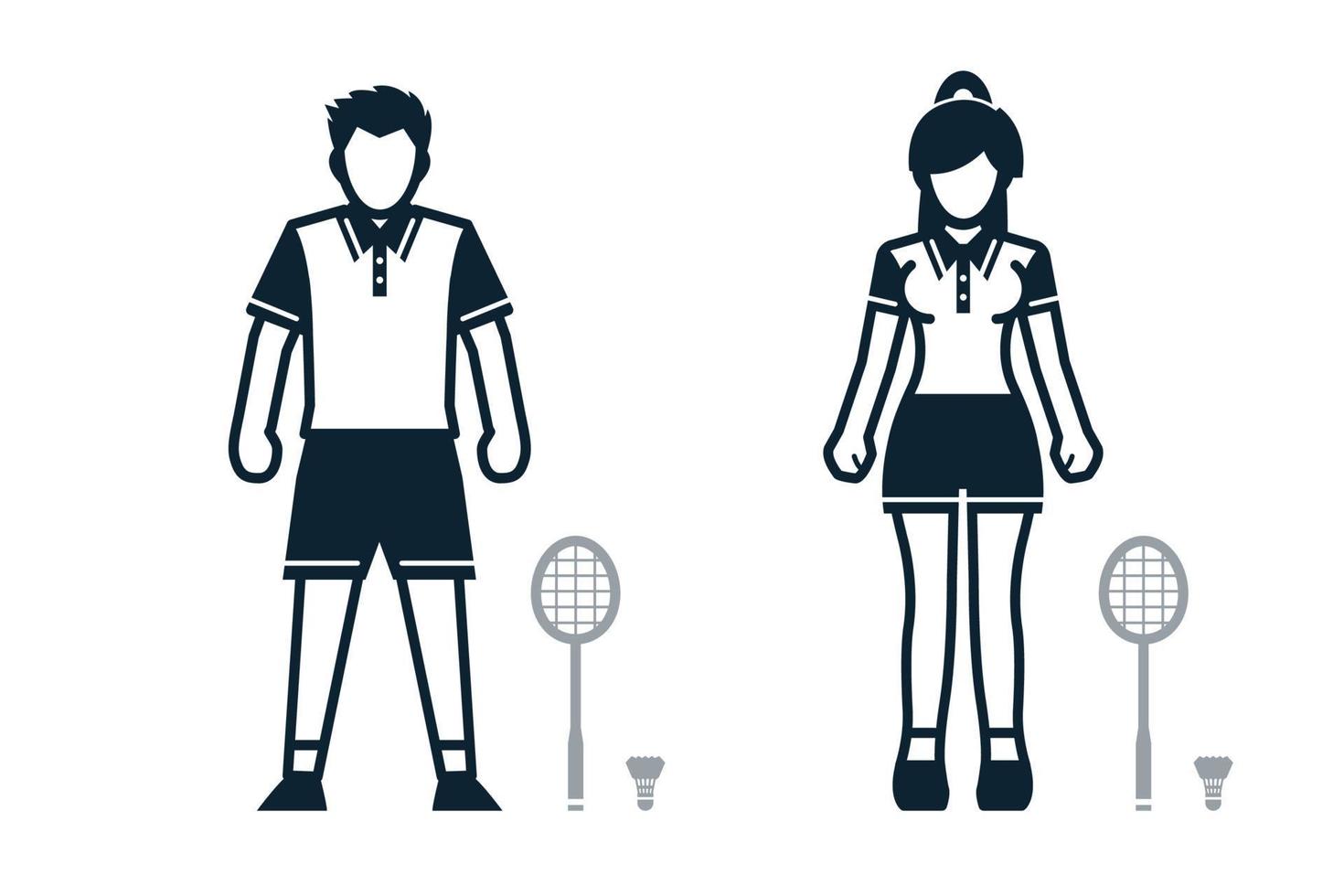 íconos de bádminton, deportistas, personas y ropa con fondo blanco vector