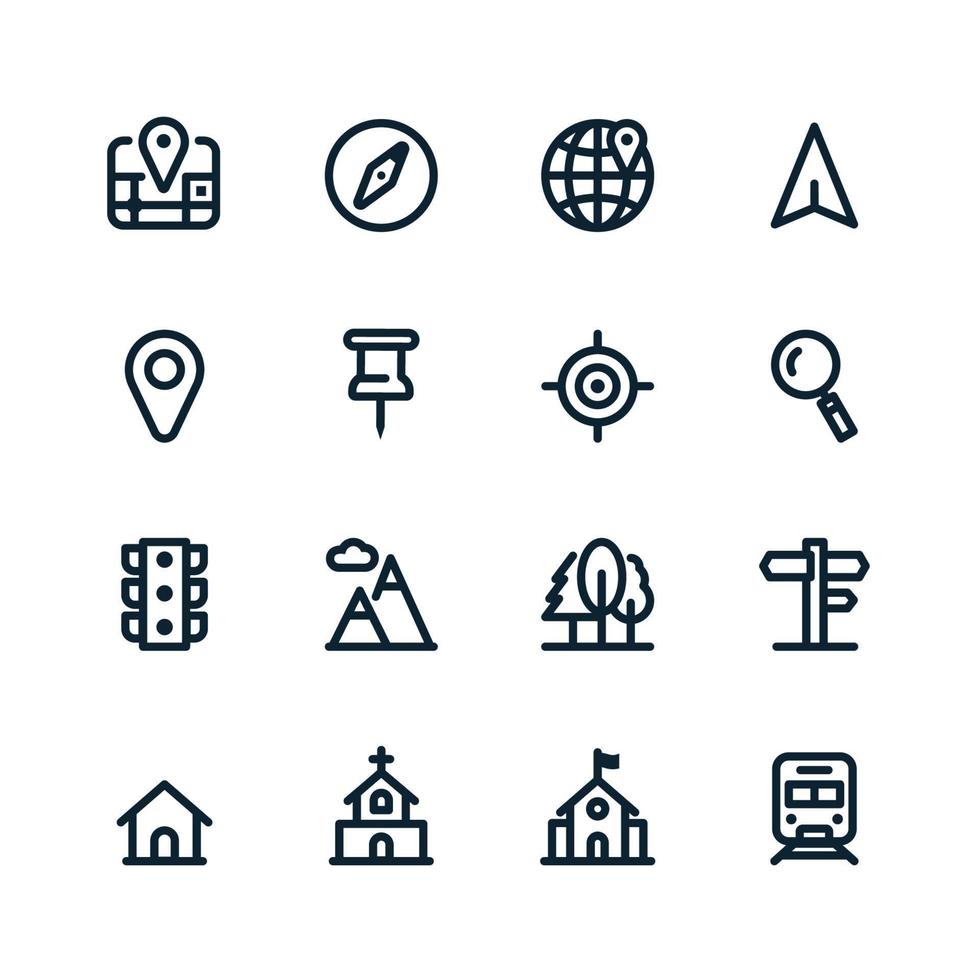 iconos de mapa y ubicación con fondo blanco vector