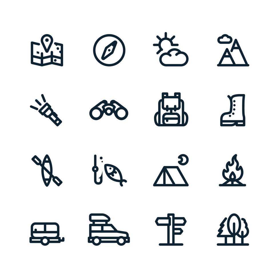 iconos de camping con fondo blanco vector