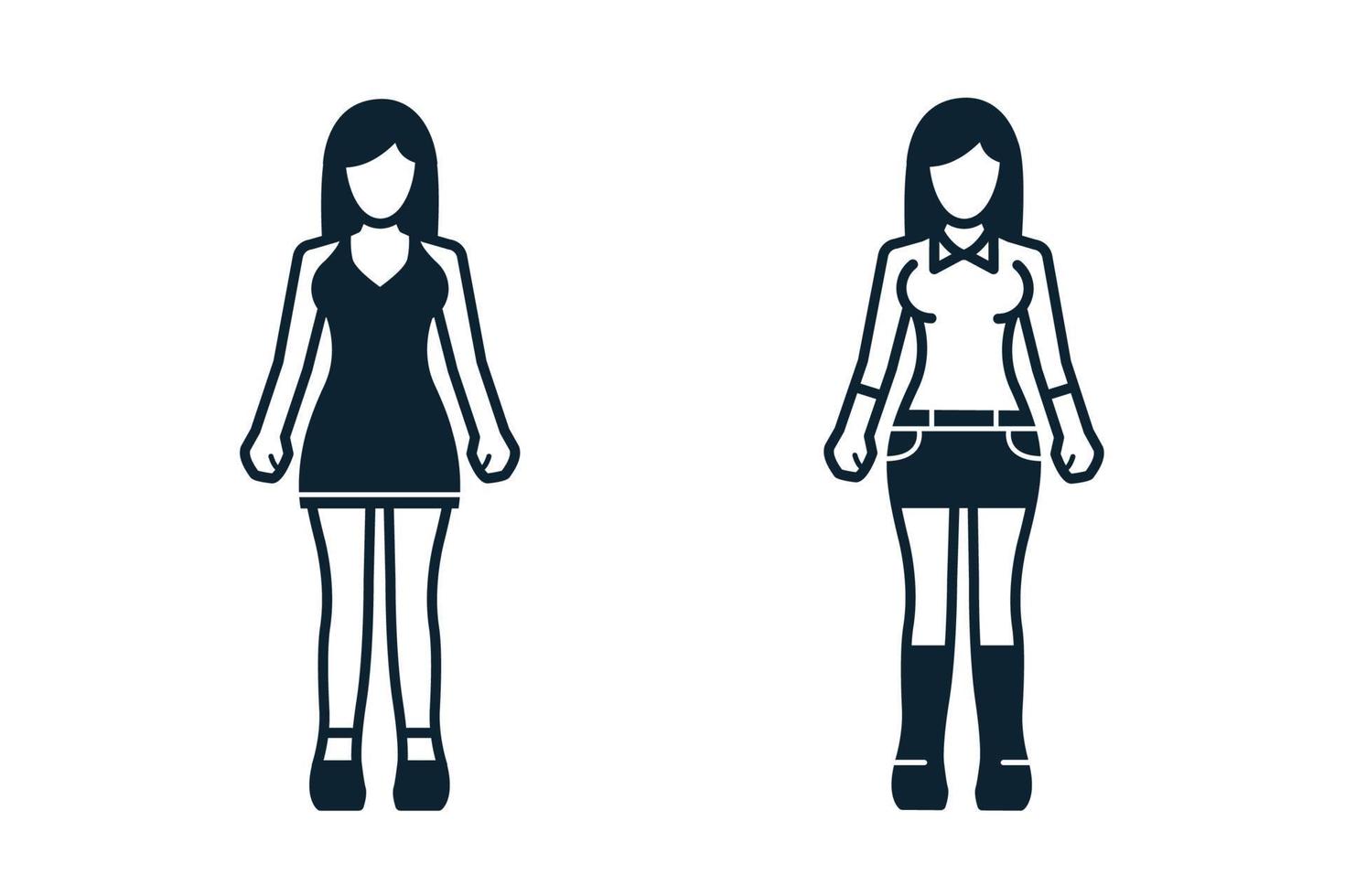 personas, mujeres, moda, iconos de ropa con fondo blanco vector