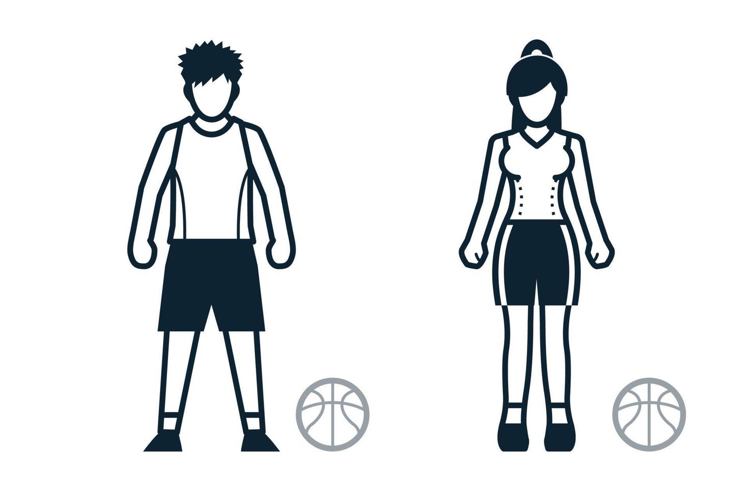 iconos de baloncesto, deportistas, personas y prendas de vestir con fondo blanco vector