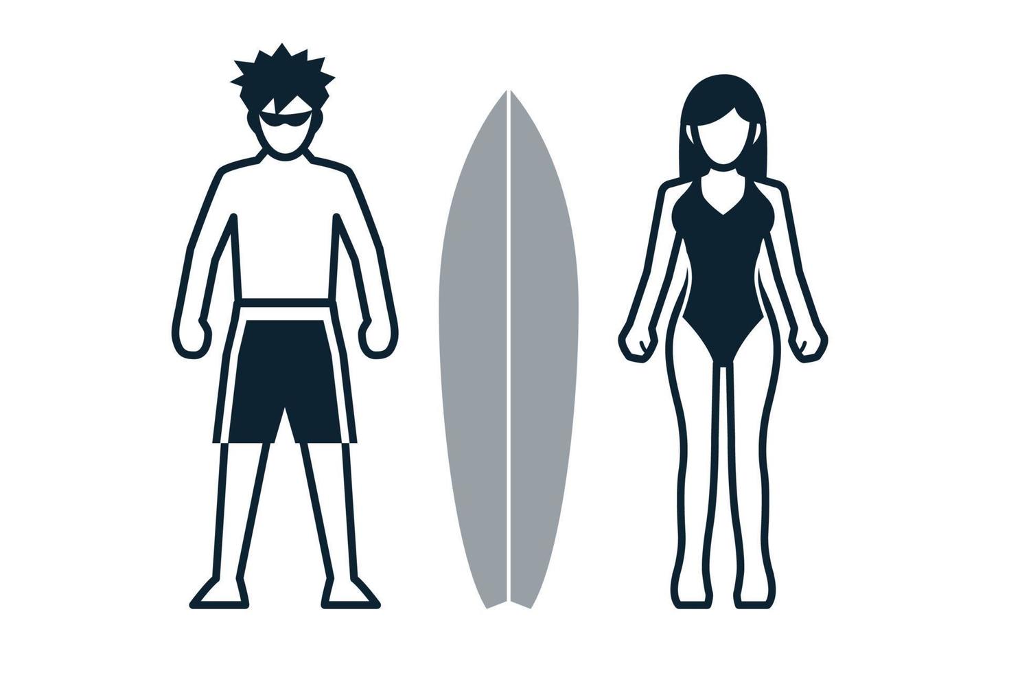surfista, deportista, personas e iconos de ropa con fondo blanco vector