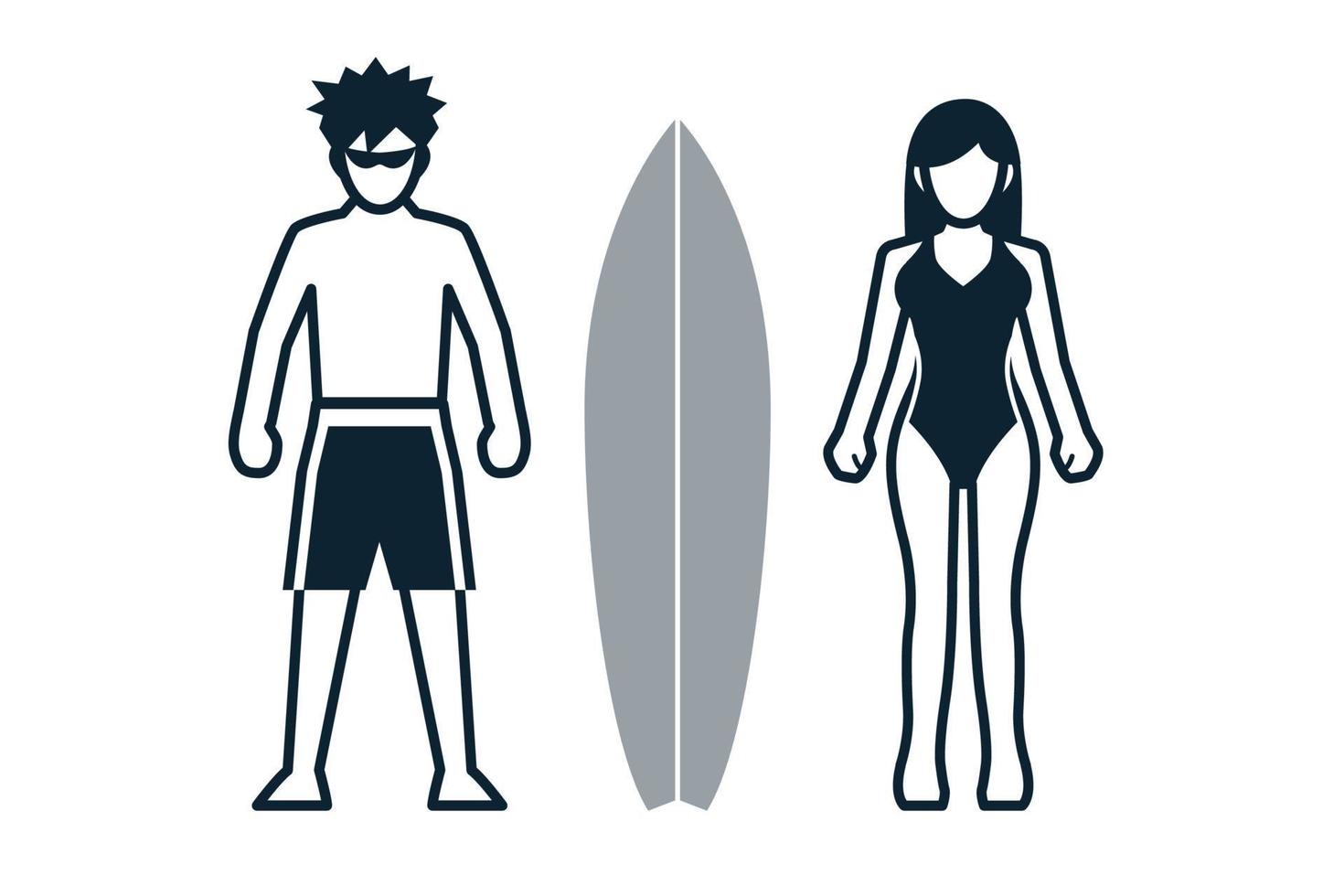 Surfer, Sport Player, People and Clothing icons with White Background vector